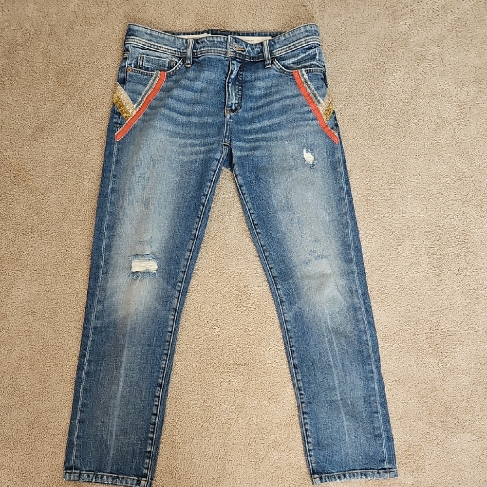 Antropologie Pilcro Embellished Slim Boyfriend Jeans
